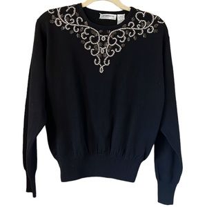 Vintage Liz Claiborne Collection women’s black sweater embellished wool blend  S